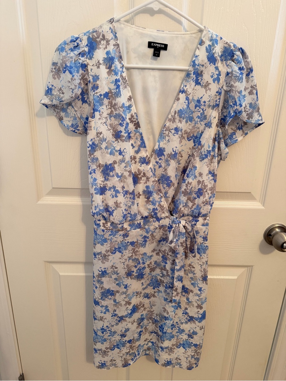 Express Blue Floral Wrap Dress ~ Size Medium